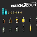 Assorted Colored Bruichladdich Whisky Bottles And Glasses Collection For Home Use