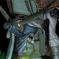 Fantasy Game Character Carrying Firewood In Backpack And Holding Staff On Grass