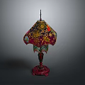 Vintage Embroidered Table Lamp Furniture With Red Base And Colorful Floral Patterns