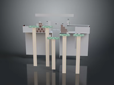 Modern Interior Architectural Model With White Beige Columns And Green Top Decorations On Gray Background 3d model