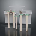 Modern Interior Architectural Model With White Beige Columns And Green Top Decorations On Gray Background