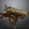 Antique Brass Cannon with Wooden Carriage Vintage Wheels and Decorative Chains Historical Weapon Design