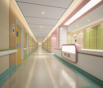 Modern aisle delivery room nurse station 3d model