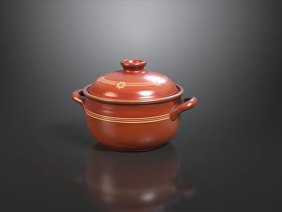 Stylish Red Ceramic Casserole Pot With Double Handles And Delicate Decorative Pattern For Home Cooking 3d model