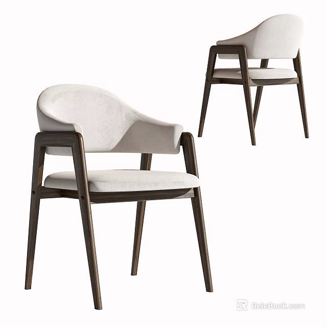 Modern Accent Chair With Light Upholstery And Dark Wood Armrest Frame 3d model 
