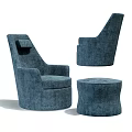 Blue Fabric Upholstered Single Sofa With Modern Design And Ottoman 3d model