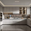 Elegant Modern Kitchen Interior Design With White Cabinets Marble Countertops Island And Built-in Appliances