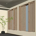 Modern Wooden Blinds Installed on Windows with Outdoor Water View and Indoor Plant