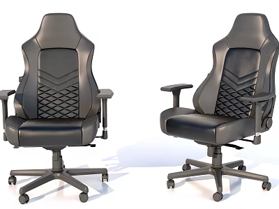 Modern Black Leather Office Chair With Diamond Stitch Backrest Armrest And Wheels 3d model