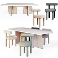 Modern Minimalist Dining Table Set With Light Beige Gray Chairs Round Backrest Design 3d model