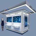 Smart Service Kiosk With Digital Screens Data Displays And Staff Assistant