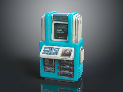Blue Retro Computer Device With Display Screen Control Panel Buttons And Slots 3d model