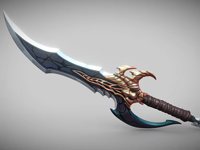 Fantasy Style Sword With Intricate Carved Hilt And Blue Metallic Sharp Blade Design 3d model