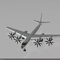 Military Airplane with Four Propeller Engines Red Star Symbols on Wings and White Body