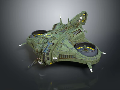 3D Rendered Green Sci Fi Spaceship With Large Circular Thrusters And Complex Mechanical Details 3d model