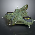 3D Rendered Green Sci Fi Spaceship With Large Circular Thrusters And Complex Mechanical Details