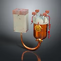 Copper Mechanical Container with White Box Red Valves and Curved Pipe