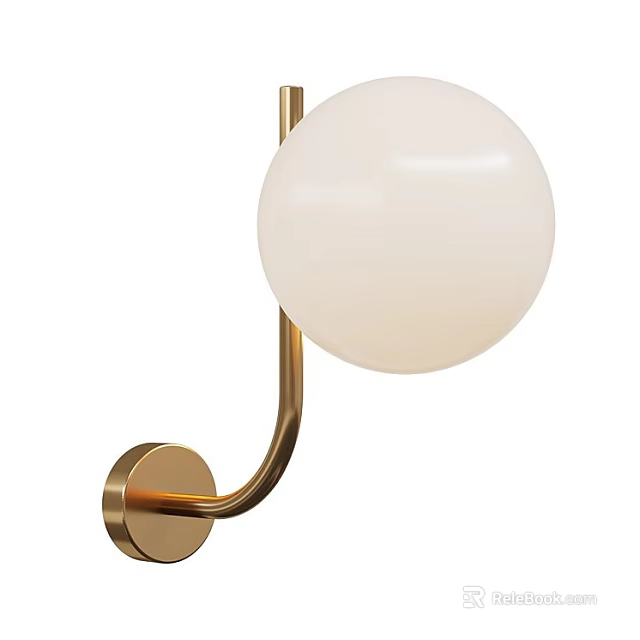 Modern Minimalist Wall Lamp With Golden Metal Bracket And White Spherical Shade 3d model 