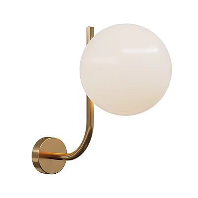 Modern Minimalist Wall Lamp With Golden Metal Bracket And White Spherical Shade 3d model