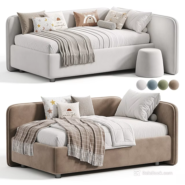 Multi Seater Fabric Sofa with Decorative Pillows Throw Blanket and Multiple Color Options 3d model