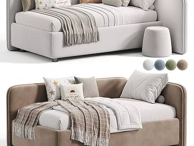 Multi Seater Fabric Sofa with Decorative Pillows Throw Blanket and Multiple Color Options 3d model