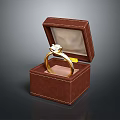 Open Brown Leather Box Holding Gold Diamond Ring For Daily Use 3d model