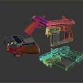 Futuristic Tactical Pistols With Different Orange Brown Gray Designs And Glowing Accents
