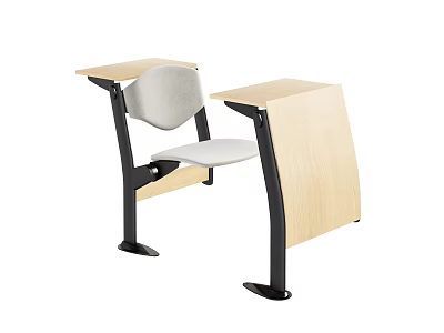 Modern Desk And Chair Set With Wooden Tabletop Light Grey Fabric Seat Black Metal Legs For Study Room 3d model