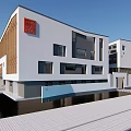Modern White Multi Storey Building With Gray And Wooden Facade Elements 3d model