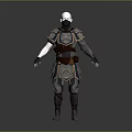 Warrior Character In Gray Brown Armor With Detailed Design And White Head