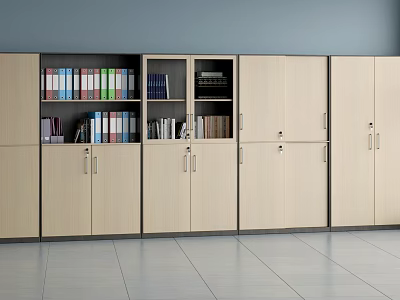 Modern Wooden Bookcase with Shelves and Cabinets Filled with Organized Books 3d model