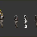 Game and Movie Armored Warrior Characters With Yellow Orange Accents Standing Poses 3D Render