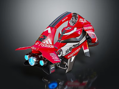 Red Aerodynamic Racing Car With Adidas Castrol Logos And Blue Lights 3d model