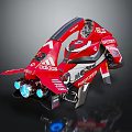 Red Aerodynamic Racing Car With Adidas Castrol Logos And Blue Lights
