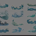 Blue And White Decorative Wave Patterns With Various Design Styles 3d model