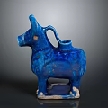 Blue Glazed Ceramic Animal Shaped Sculpture With Handle And White Base