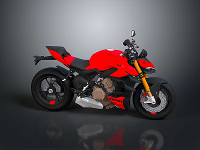Red Sporty Motorcycle With Modern Sleek Design Black Accents And Yellow Forks 3d model