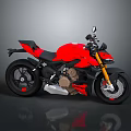 Red Sporty Motorcycle With Modern Sleek Design Black Accents And Yellow Forks