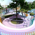 Colorful Circular Children's Play Area With Trees Slide And Kids Playing On Lawn
