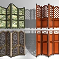 Various Wooden Foldable Screen Designs With Carved Patterns And Textured Panels 3d model
