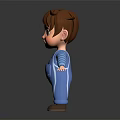 3D Cartoon Boy Character With Brown Hair Blue Striped Shirt And Blue Overalls Standing Pose