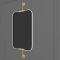 Oval Mirror with Gold Hooks Mounted on Gray Wall Reflecting Outdoor Trees and Potted Plant