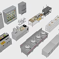 Stainless Steel Commercial Kitchen Equipment With Refrigerators Stoves Workstations And Shelves