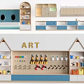 Kids Art Room Bookcase With House Shaped Design Blue White Storage Shelves And Organizer