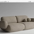 Modern Beige And Gray Upholstered Two Seater Sofa With Round Cushions 3d model