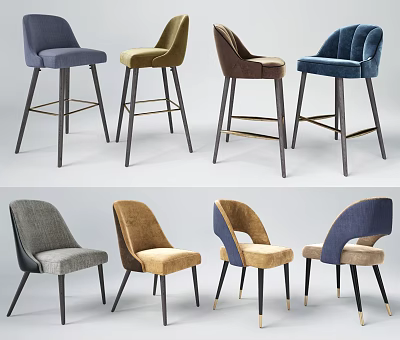 Light Luxury Dining Chair Leisure Chair Blue Bar Dining Chair 3d model