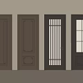 Different Design Interior Doors With Brown Dark Gray Panel And Glass Grid Patterns 3d model