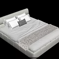 Modern Upholstered Double Bed with White Frame and Decorative Bedding Pillows 3d model