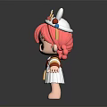 Cute Character Doll With Pink Hair Pigtails Rabbit Ear Hat And Red White Outfit