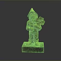 Detailed Gnome Statue Wearing Pointed Hat Holding Clover on Square Base